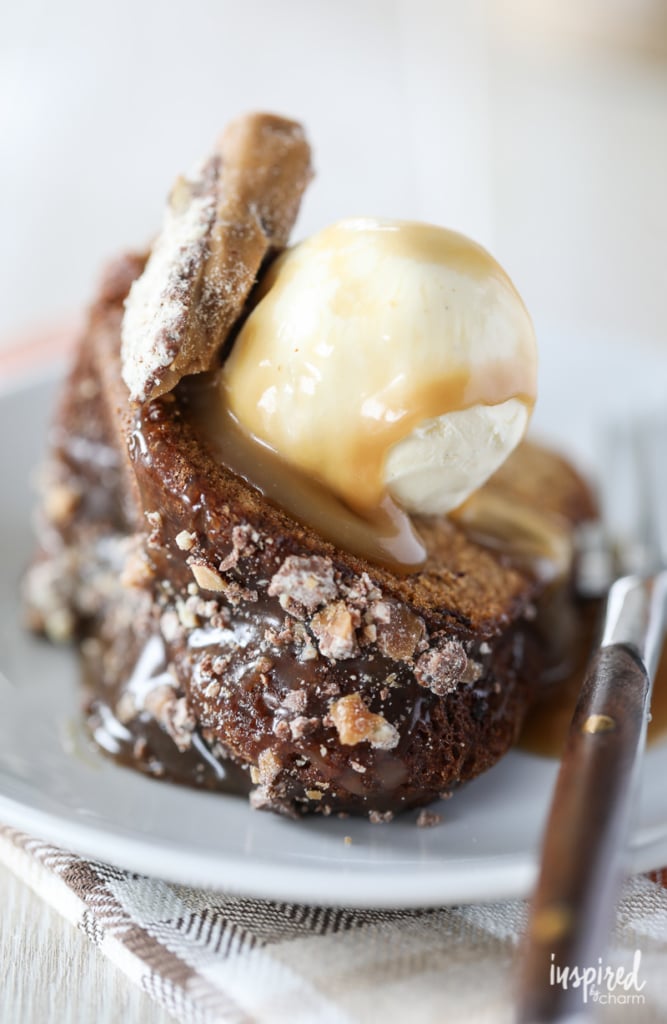 Sticky Toffee Cake Topped with Ice Cream and Toffee
