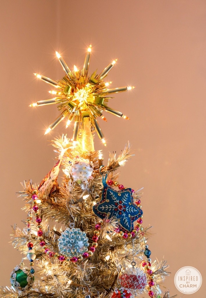close up of vintage styled Christmas tree