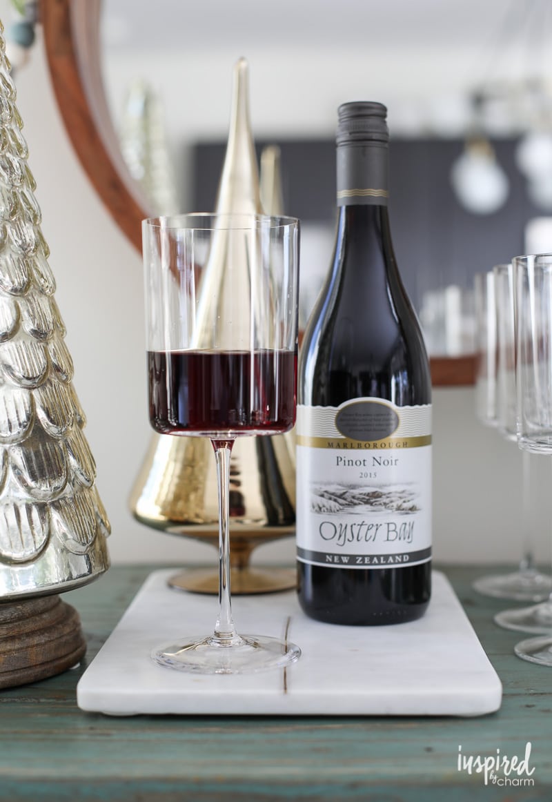 Oyster Bay Pinot Noir, PLUS how to style a festive holiday bar cart! 