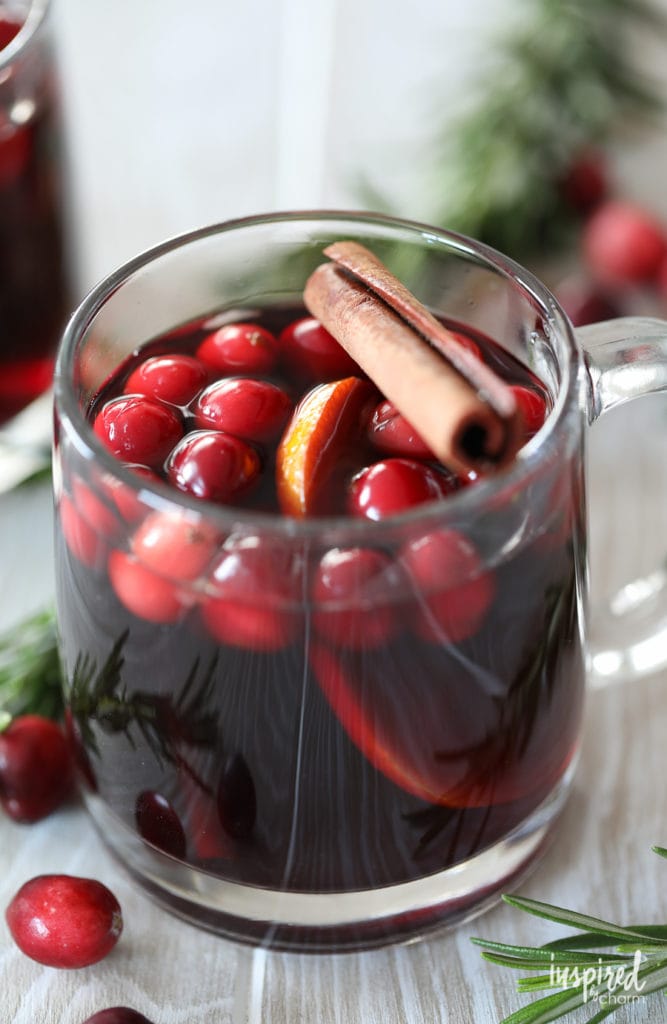 bright red sangria in a glass mug