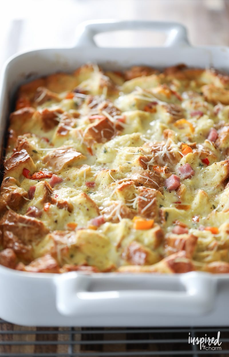 An easy ham and cheese overnight breakfast casserole! 