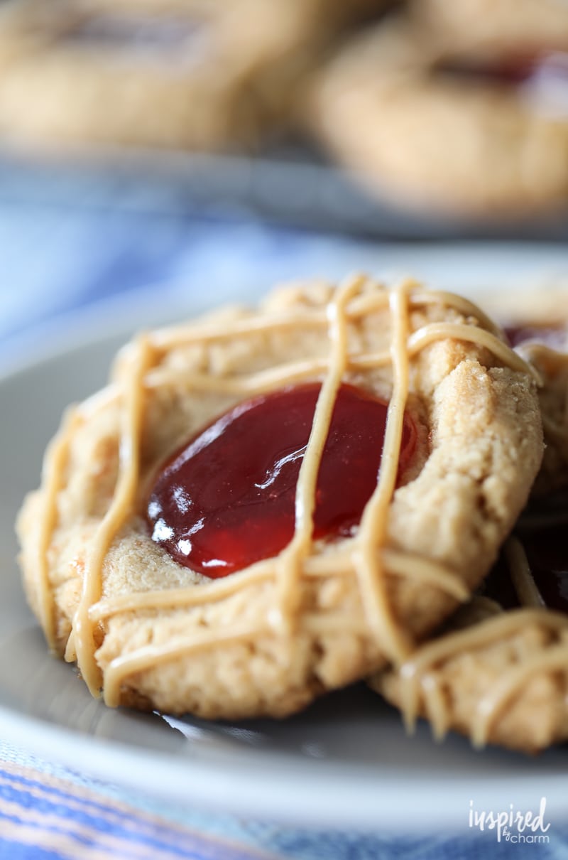 A classic flavor combination in cookie from - Peanut Butter and Jelly Thumbprint Cookies 