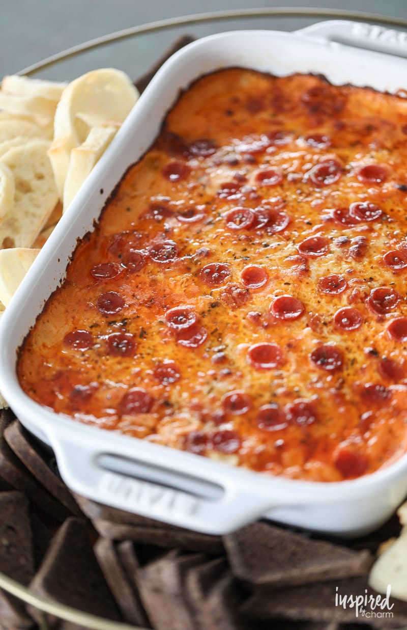 The Ultimate Sausage Pizza Dip appetizer for entertaining. 