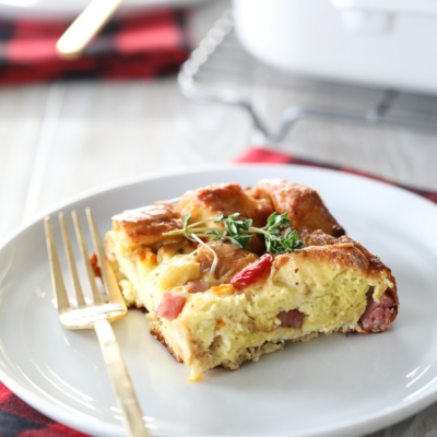 An easy ham and cheese overnight breakfast casserole!