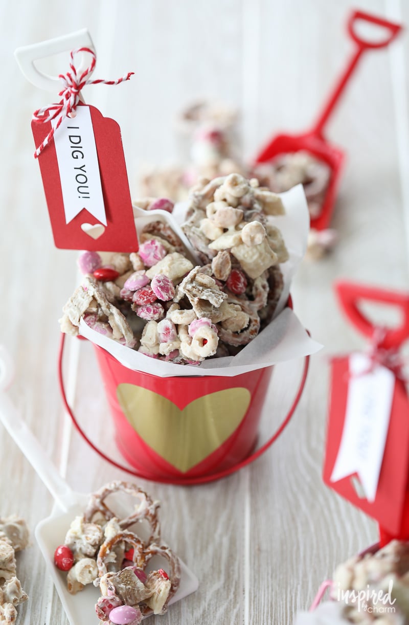 This Valentine's Day White Chocolate Chex Mix makes the perfect sweet treat to give.