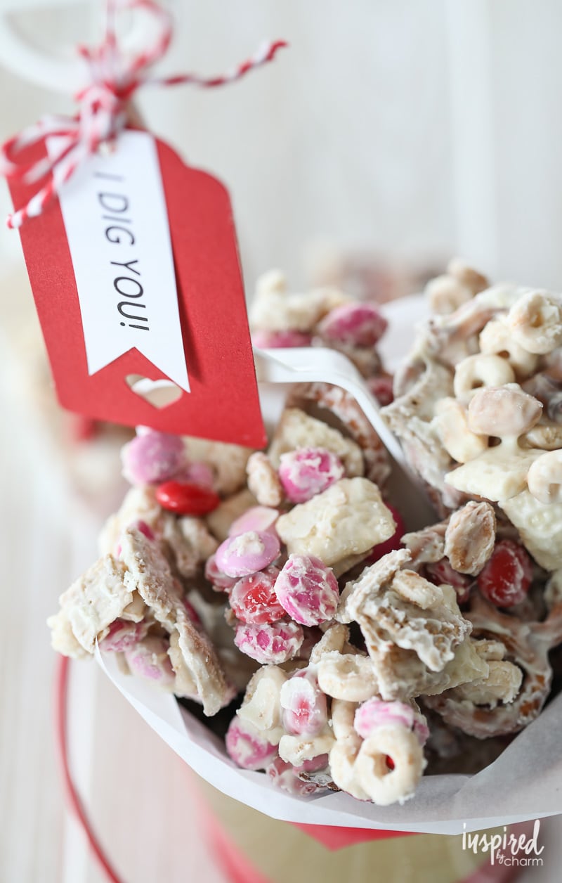 Create a tasty valentine with this Valentine's Day White Chocolate Chex Mix.