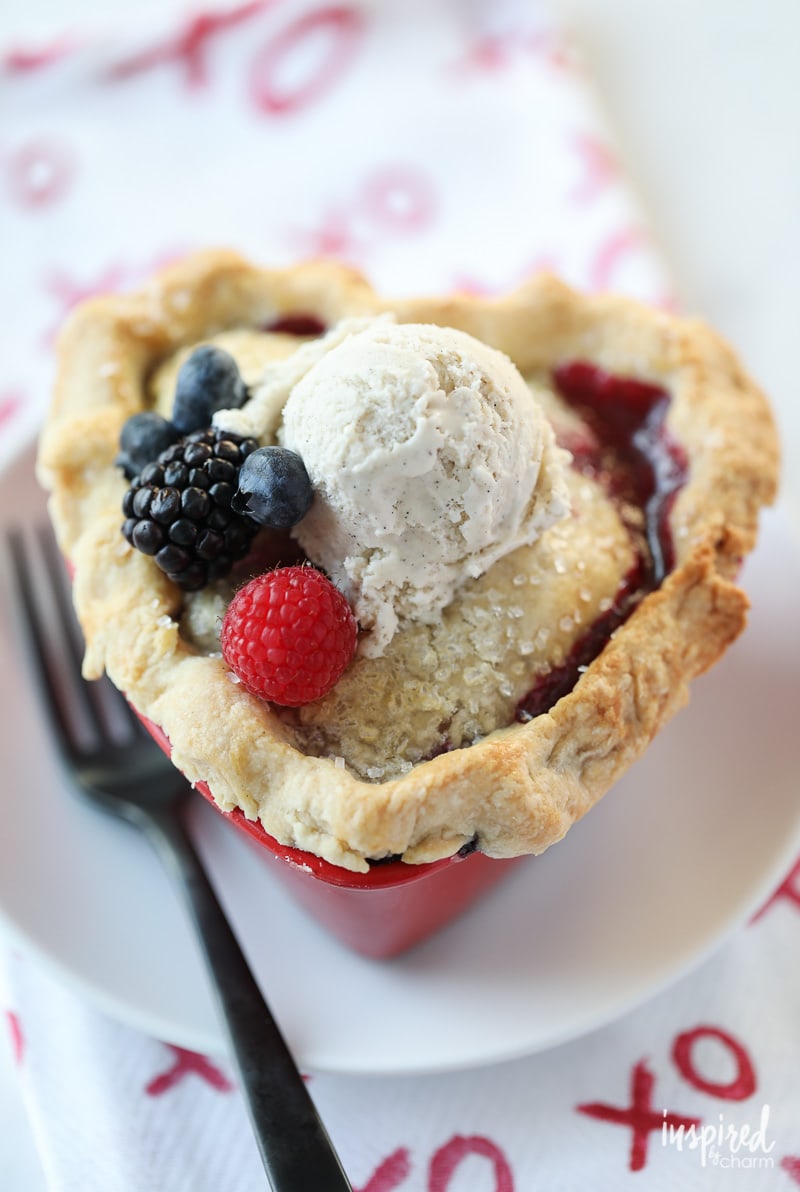 Mixed Berry Pot Pies with Ice Cream for Valentine's Day