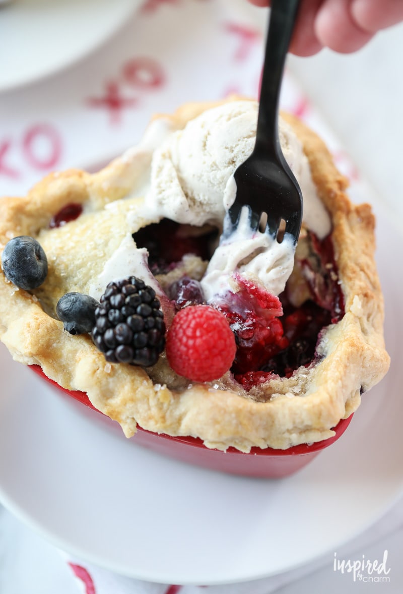 Mixed Berry Pot Pies with Ice Cream for Valentine's Day
