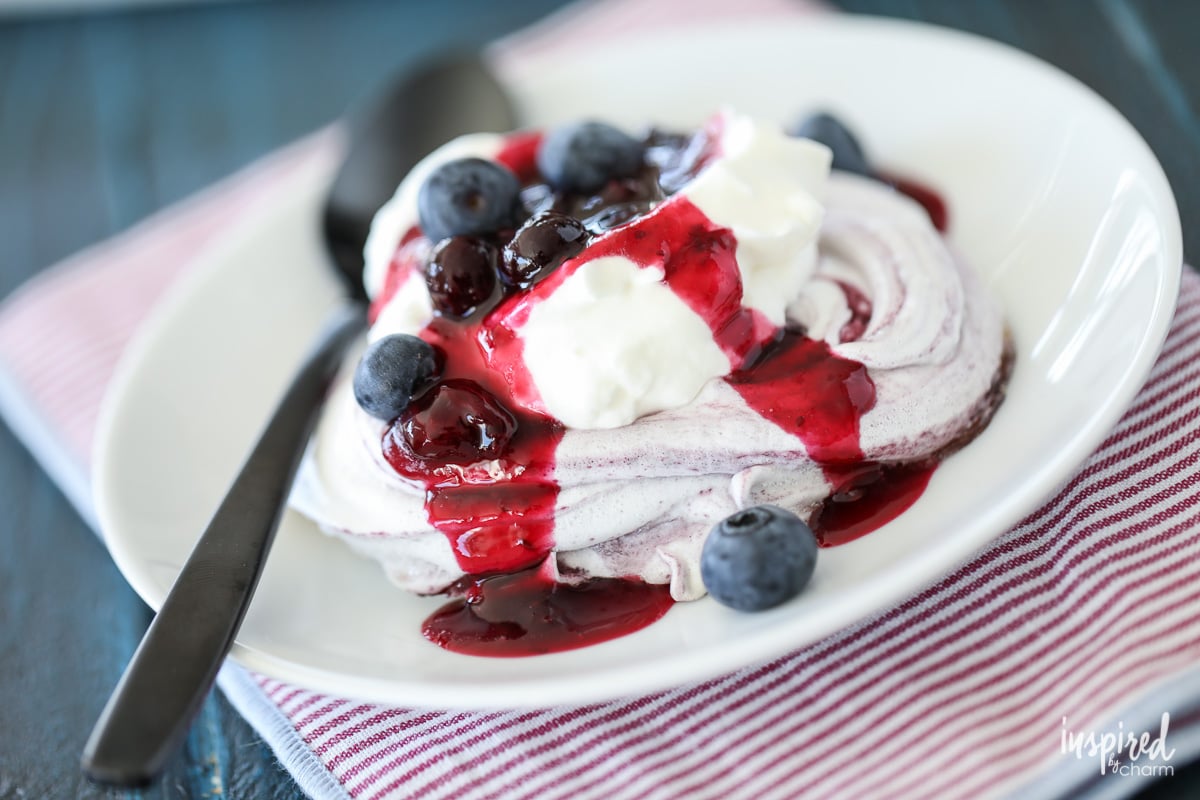 Homemade Blueberry Swirled Meringues Dessert Recipe