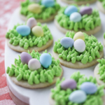 Egg Hunt Easter Cookies on a marble board.