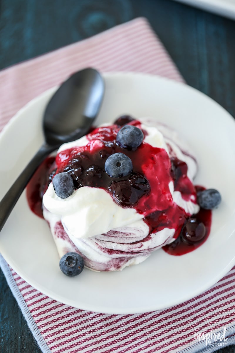 A delicious recipe for Blueberry Swirled Meringues #dessert #recipe #blueberry #meringue