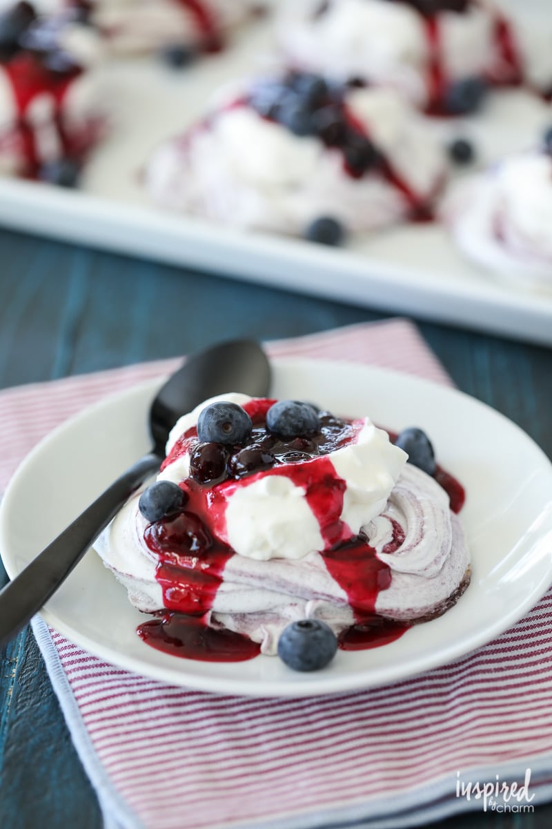 A delicious recipe for Blueberry Swirled Meringues #dessert #recipe #blueberry #meringue