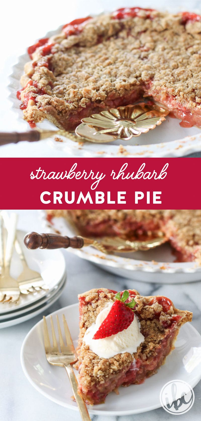 Loaded with fresh #strawberry and #rhubarb this Strawberry Rhubarb Crumble #Pie #recipe makes the perfect #summer dessert #recipe.