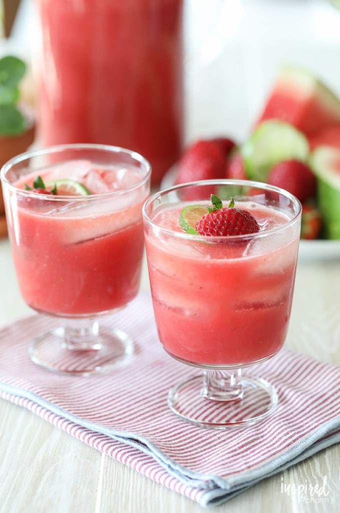 Try this Berry Watermelon Limeade recipe to create the perfect summer drink. #strawberry #watermelon #limeade #drink #recipe #mocktail
