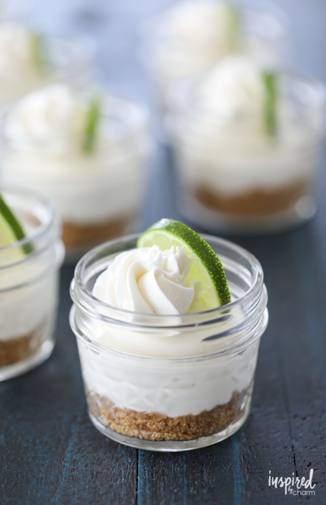 Mini No-Bake Key Lime Pie in a Jar on plate. 