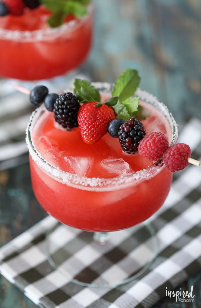 Need a delicious and easy summer cocktail? Try these Raspberry Strawberry Margaritas! #raspberry #strawberry #margaritas #cocktail