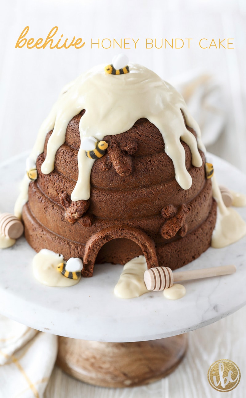 Beehive shaped bundt cake with honey frosting