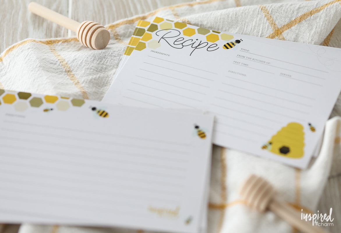 Honey Bee Free Printable Recipe Cards