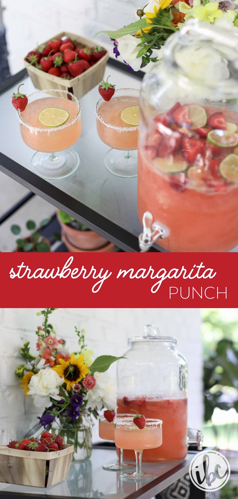 This Strawberry Margarita Punch is the perfect summer cocktail for entertaining. #summer #cocktail #entertaining #margarita #recipe