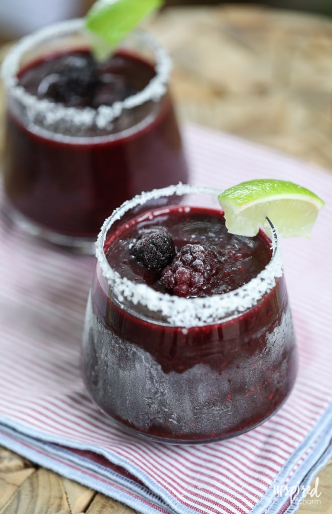 homemade frozen margarita with blackberry and lime