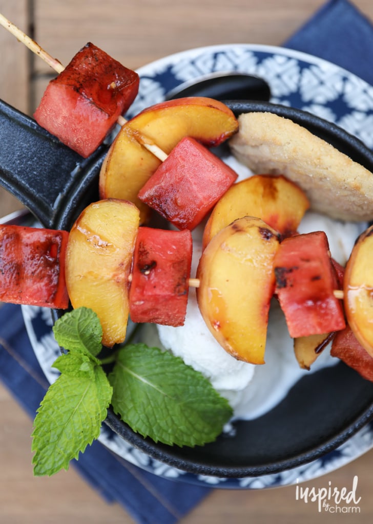 Grilled Peach and Watermelon Kabobs with Ice Cream