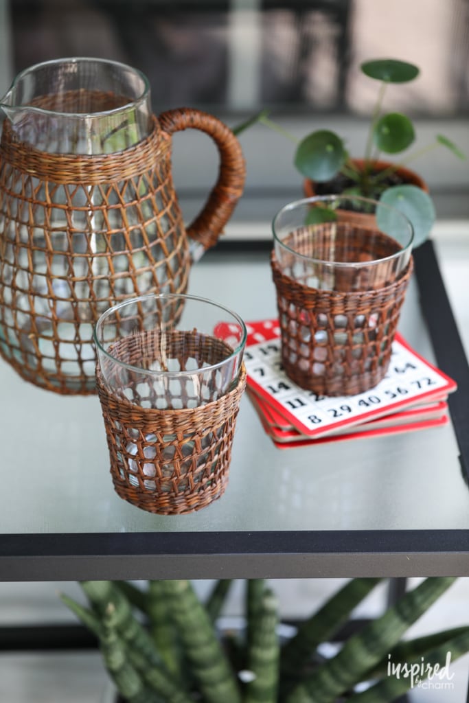 antique drinkware on a patio