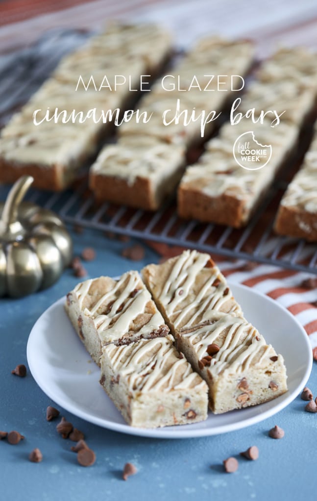 Delicious Maple Glazed Cinnamon Chip Bars recipe for fall! #cookies #fallbaking #cinnamon #maple #dessert #recipe