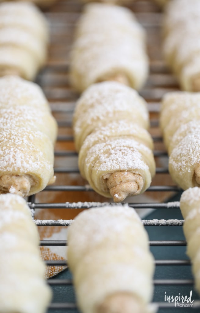 cream horn pastries on a cooling rack