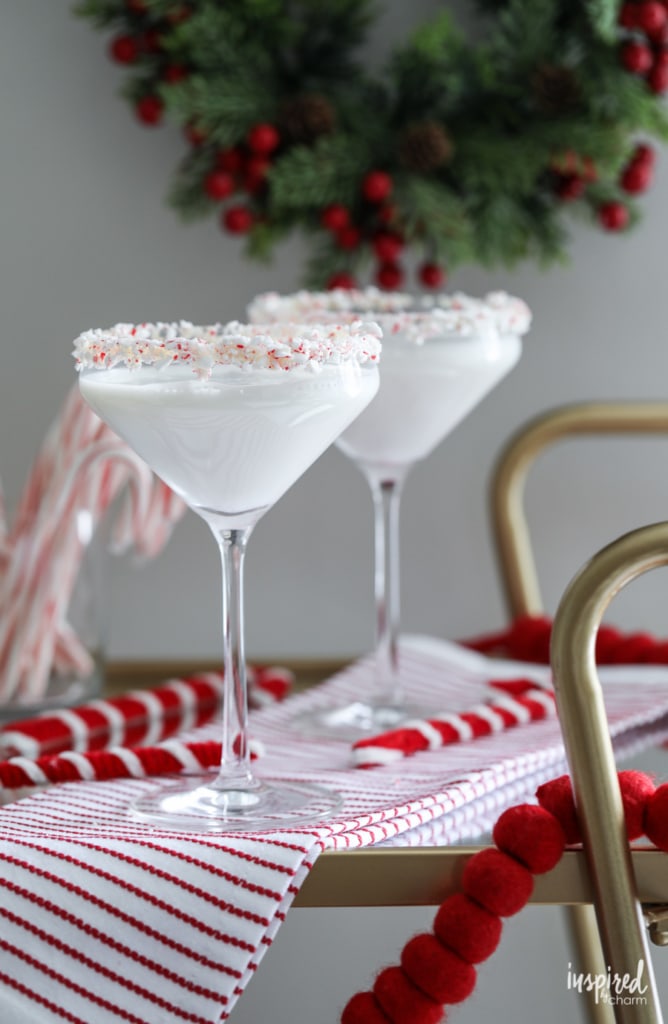 White Chocolate Peppermint Martini on table