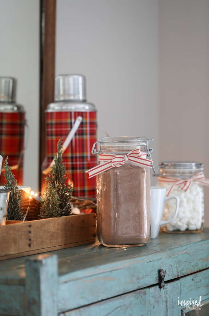 glass jar filled with homemade hot chocolate powder