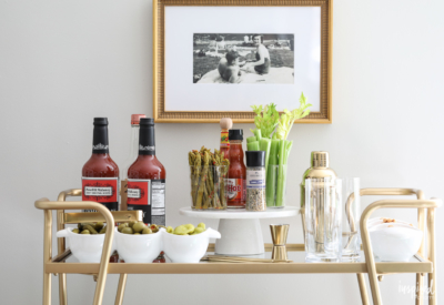 How to style a Bloody Mary Bar Cart #bloodymary #cocktail #barcart #holiday #christmas