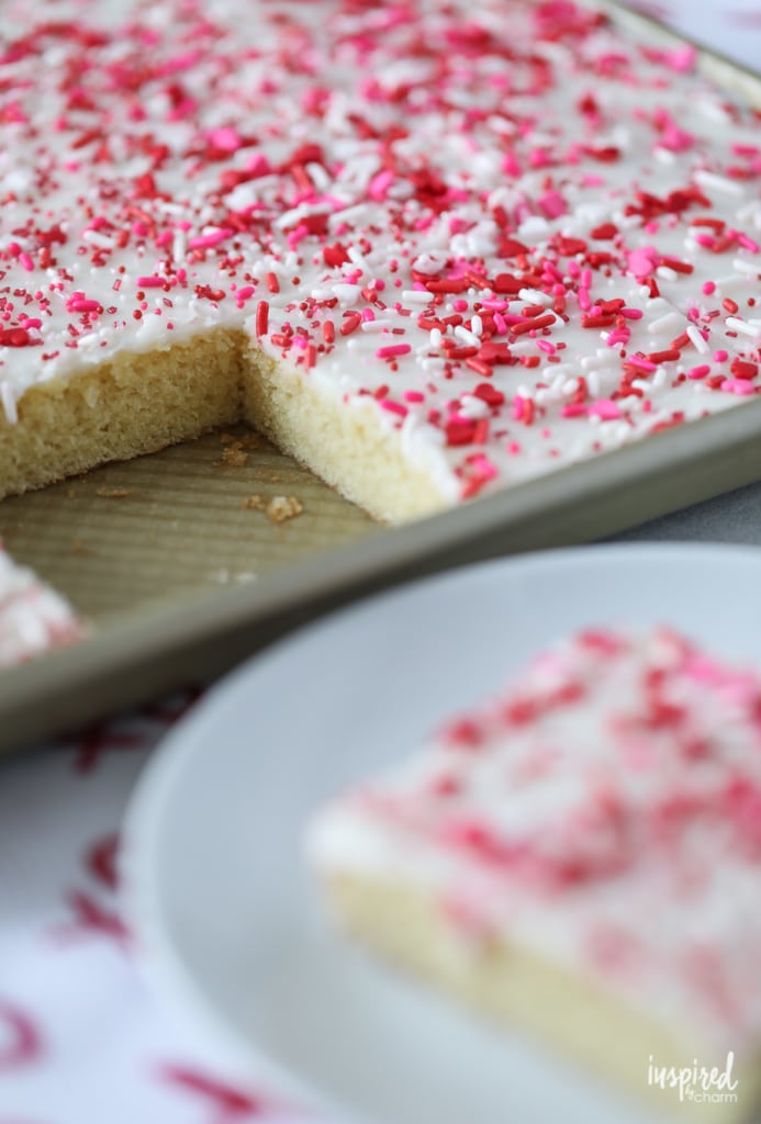 White Texas Sheet Cake for Valentine's Day #cake #texassheetcake #valentinesday #dessert #recipe
