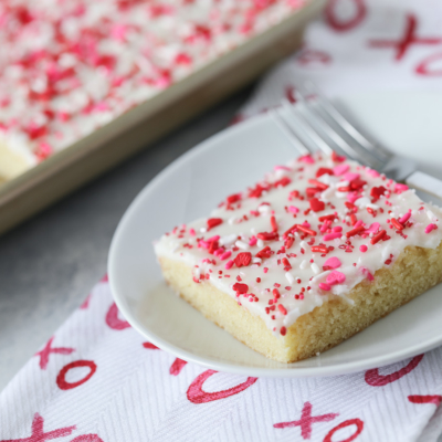 White Texas Sheet Cake for Valentine's Day #cake #texassheetcake #valentinesday #dessert #recipe