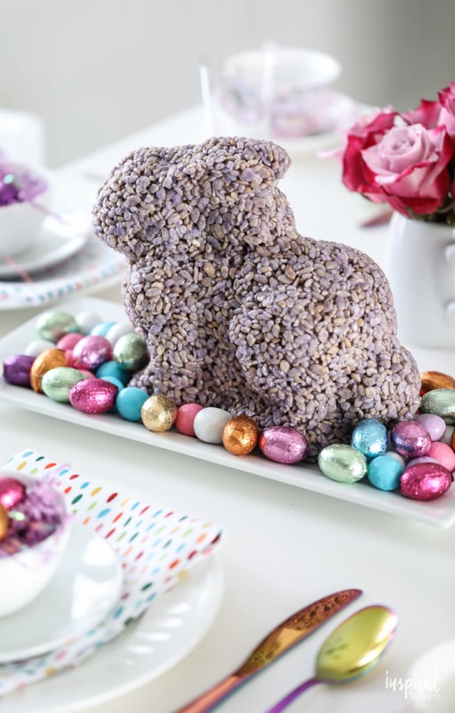 Large rice krisipie treat in the shape of a bunny for Easter