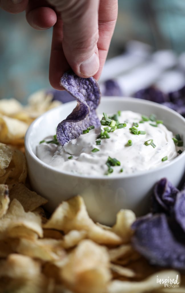 Really Good Chip Dip made with fresh herbs! #dip #chipdip #chips #recipe #appetizer #recipe