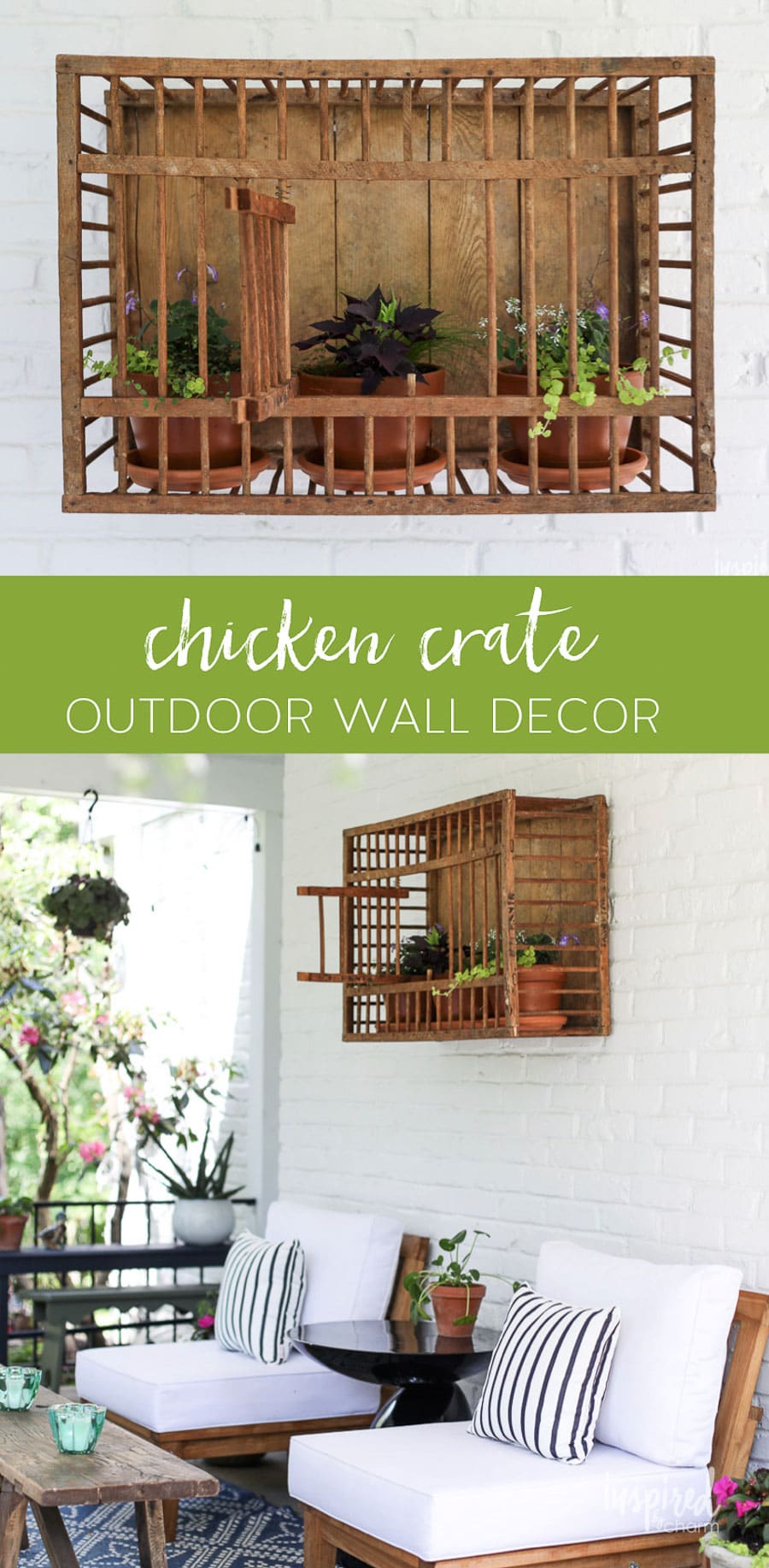 Vintage Chicken Crate: Outdoor Wall Decor #outdoor #decor #planter #walldecor #wall #decorating #vintage