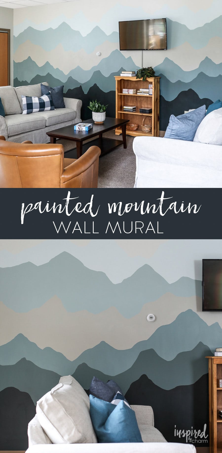 Painted Mountain Wall Mural - Before and After Senior Center Makeover #swpaintingweek #makeover #mountain #mural #painting