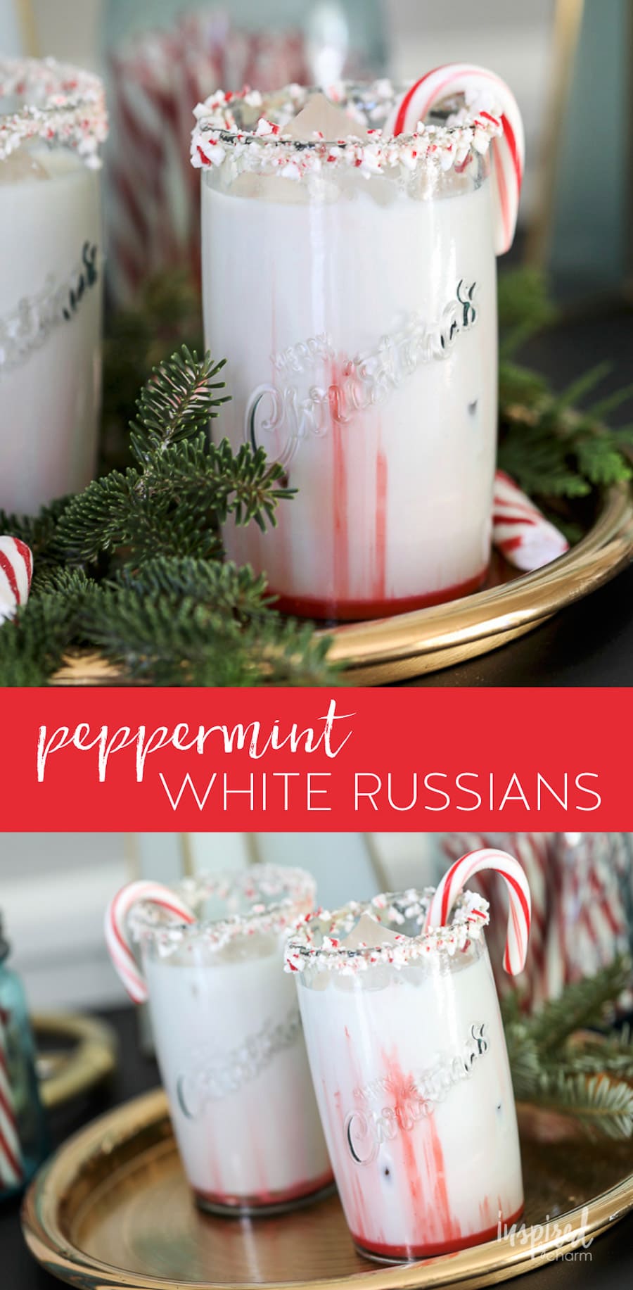Delicious Peppermint White Russian Christmas cocktail recipe for Christmas! #christmas #holiday #cocktail #recipe #whiterussian #peppermint