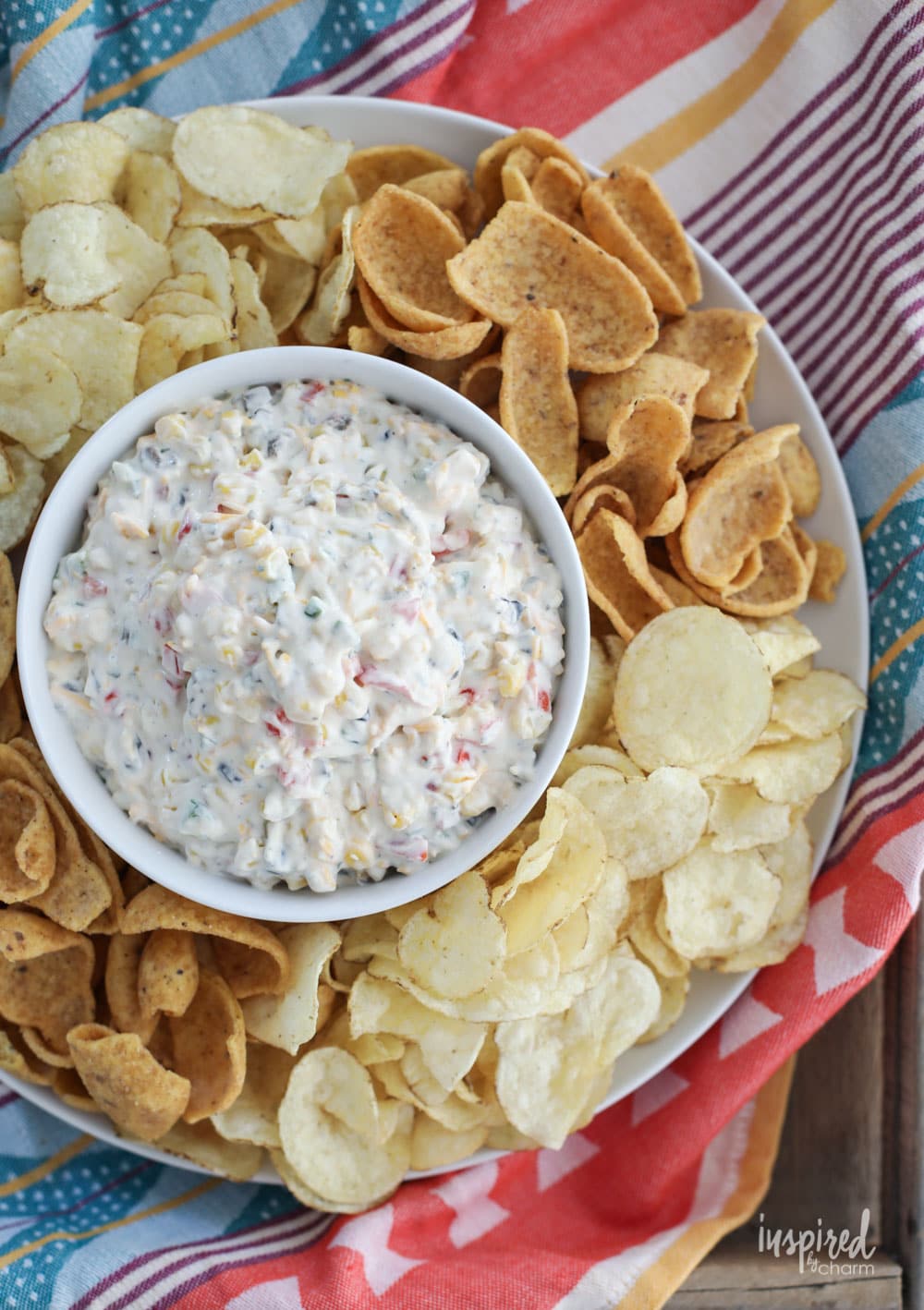 Loaded Veggie Ranch Dip in bowl with chips.
