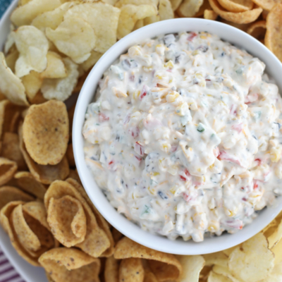 This Loaded Veggie Ranch Dip is and easy and delicious appetizer. #ranch #dip #corn #recipe #appetizer #ranchdip