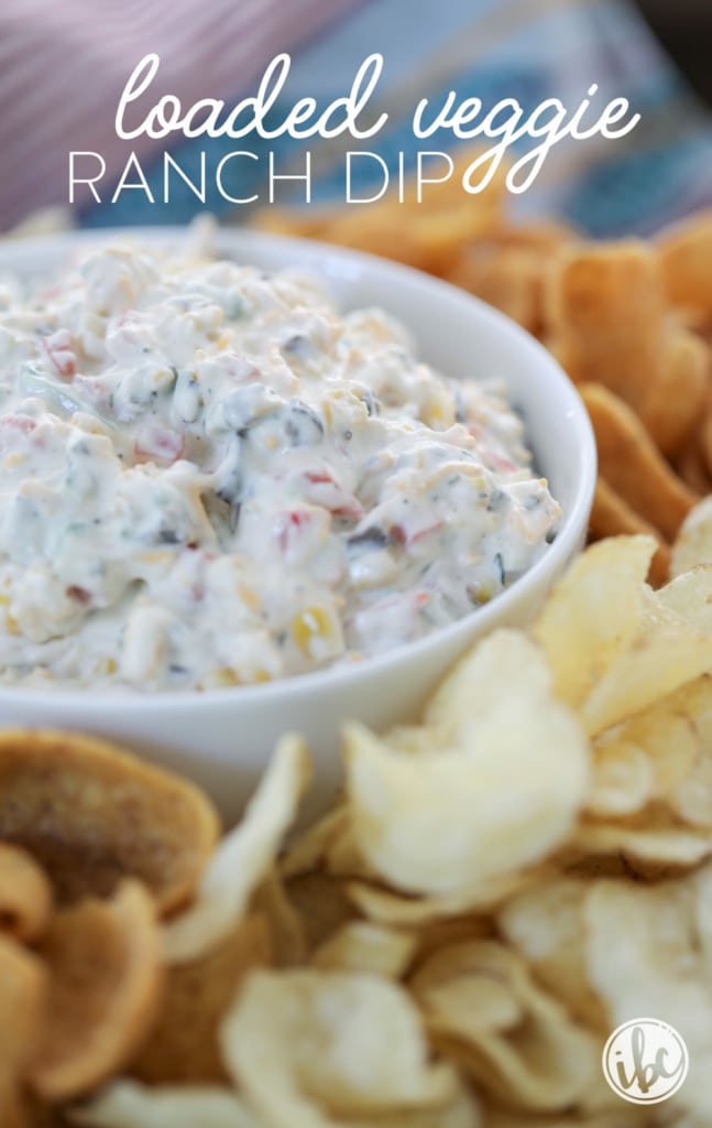 This Loaded Veggie Ranch Dip is and easy and delicious appetizer. #ranch #dip #corn #recipe #appetizer #ranchdip 