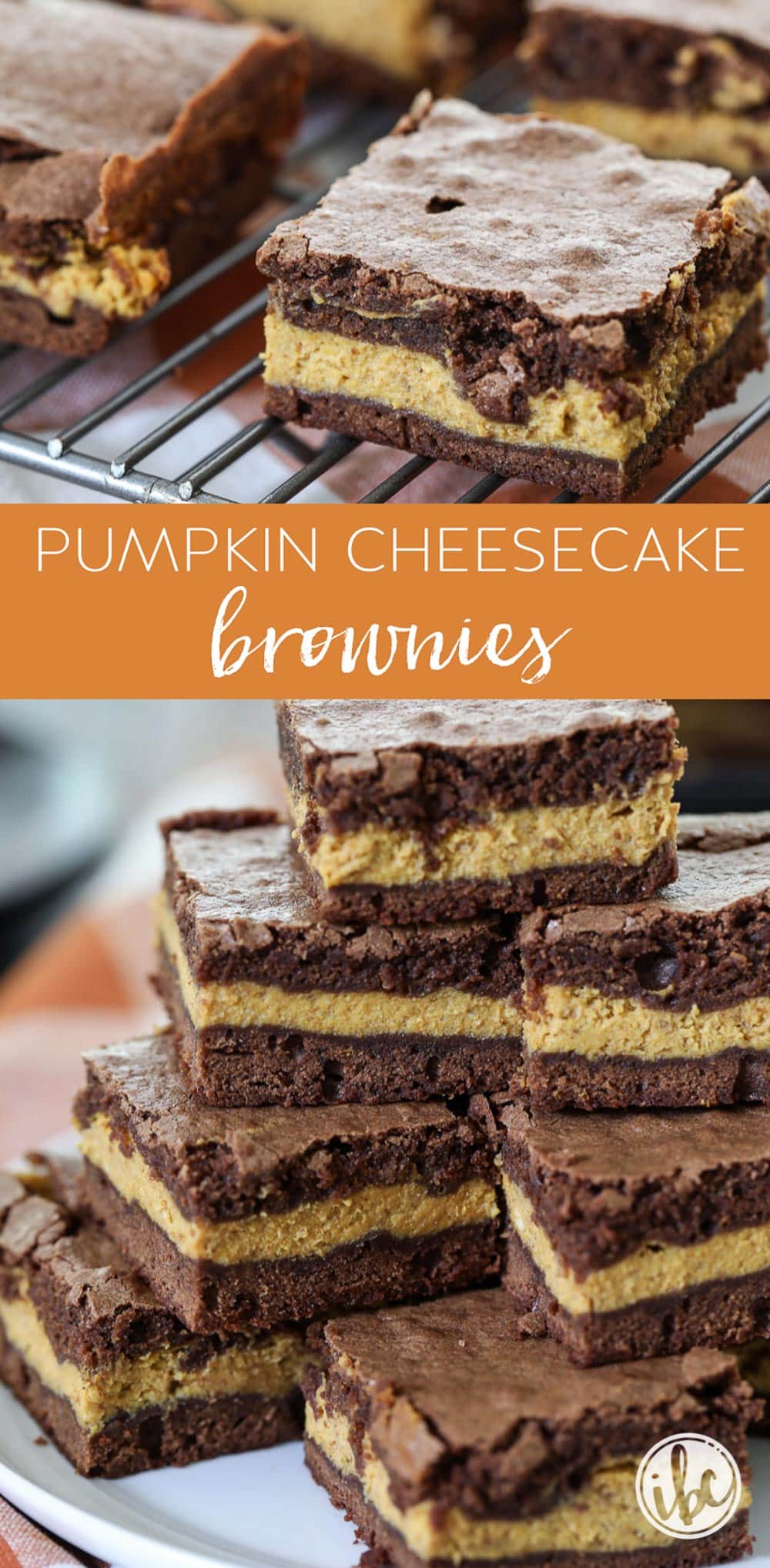These Pumpkin Cheesecake Brownies are the perfect fall dessert! #pumpkin #brownies #pumpkinspice #fall #baking #dessert #recipe