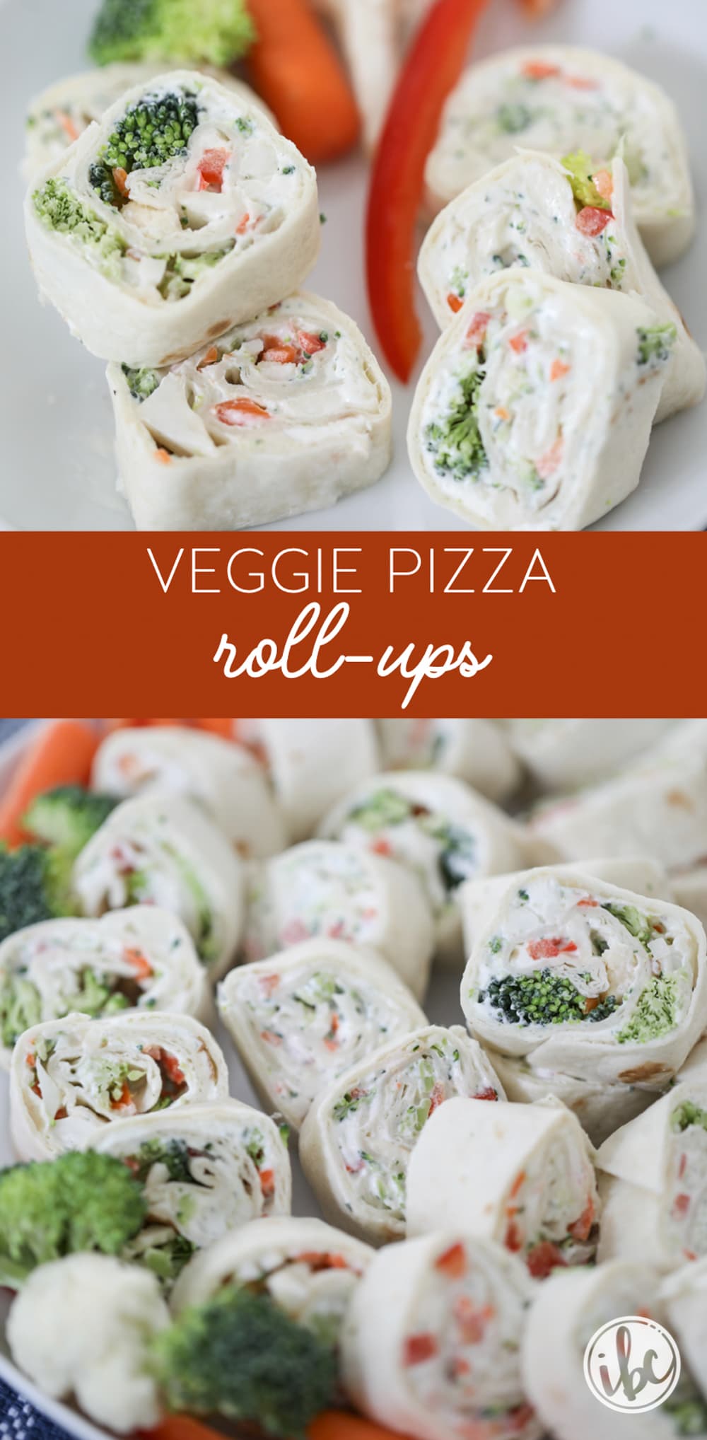 These Veggie Pizza Roll-Ups are a delicious an easy appetizer recipe! #veggiepizza #roll-ups #pinwheels #rollup #snack #ranch