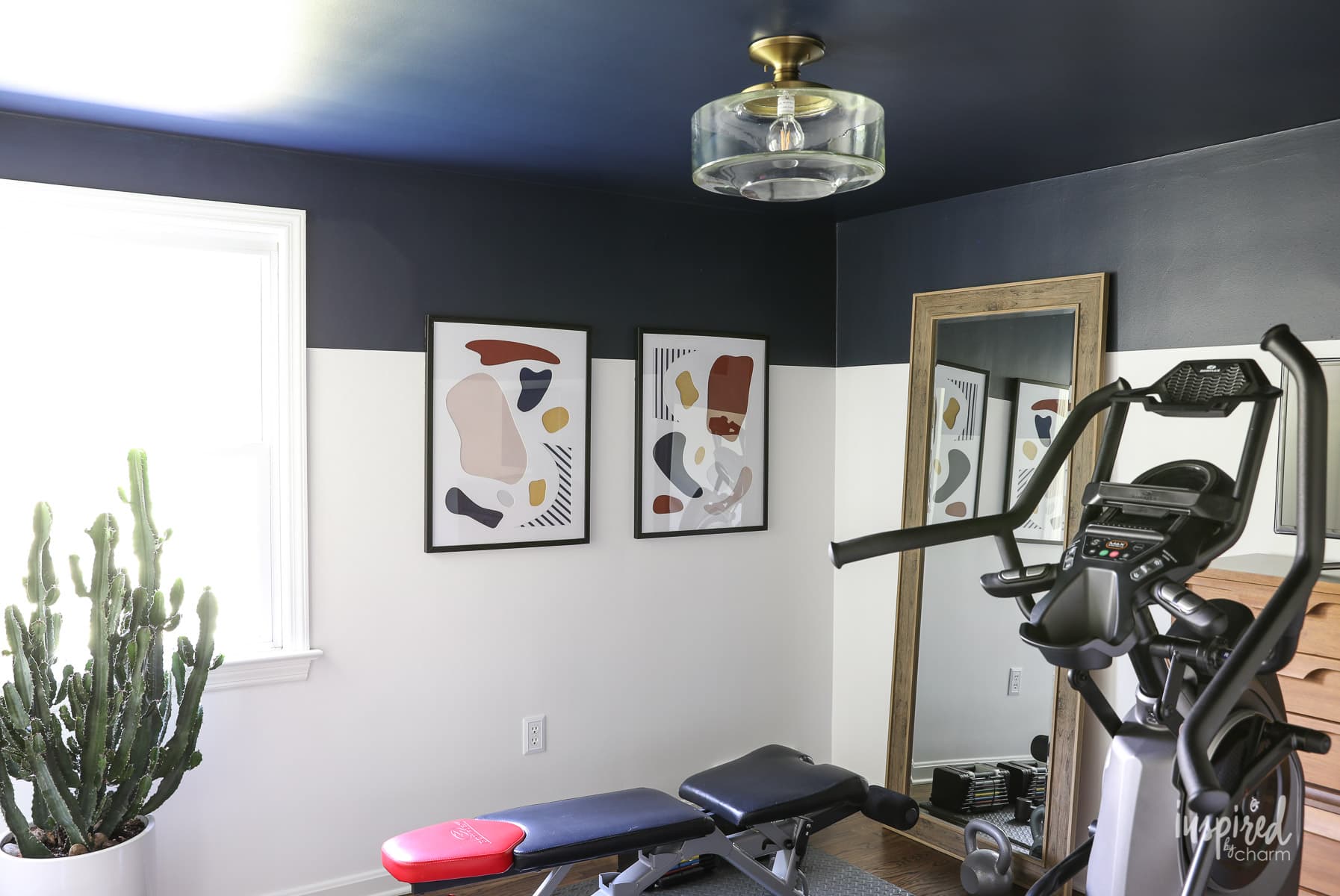 Sherwin-Williams Color of the Year Naval Two-Day Makeover #makeover #sherwinwilliams #coloroftheyear #navel #homegym #beforeandafter #paint #navy