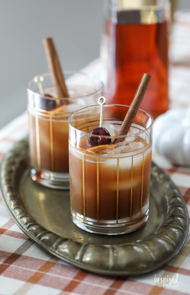 pumpkin spin on an old fashioned drink served with a cinnamon stick
