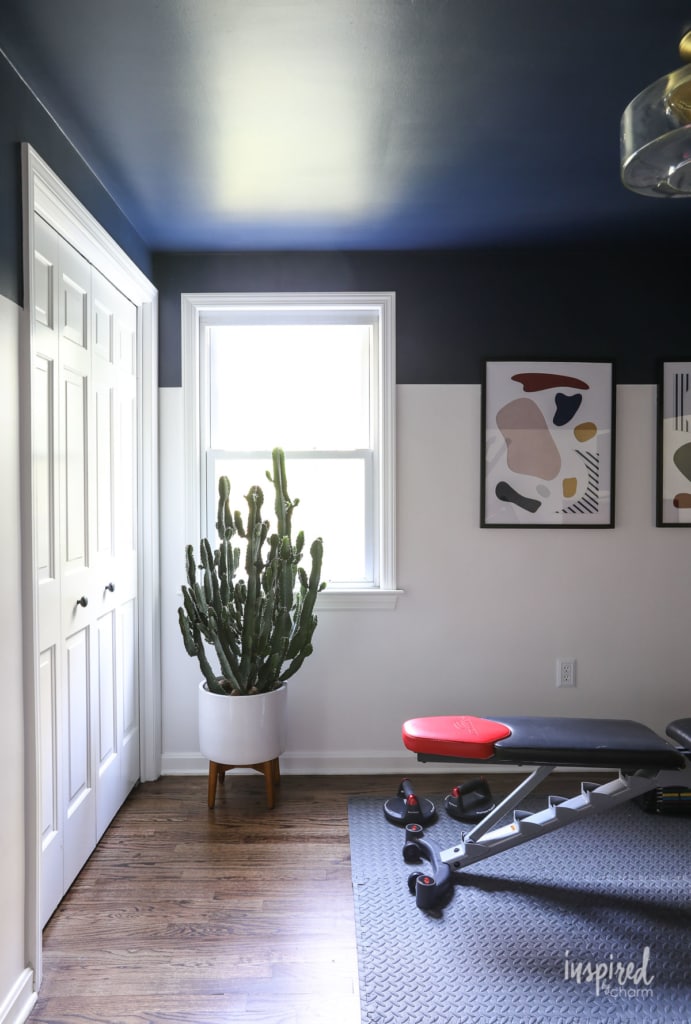 Sherwin-Williams Color of the Year Naval Two-Day Makeover #makeover #sherwinwilliams #coloroftheyear #navel #homegym #beforeandafter #paint #navy