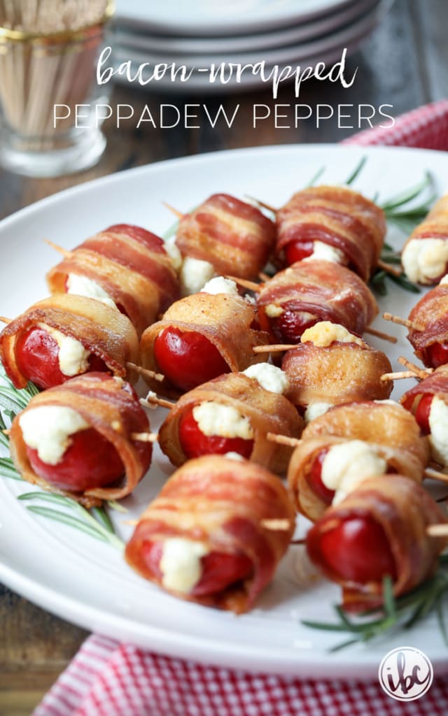These Bacon-Wrapped Stuffed Peppadew Peppers make a delicious holiday appetizer! #bacon #wrapped #peppadew #peppers #creamcheese #holiday #christmas #appetizer #recipe