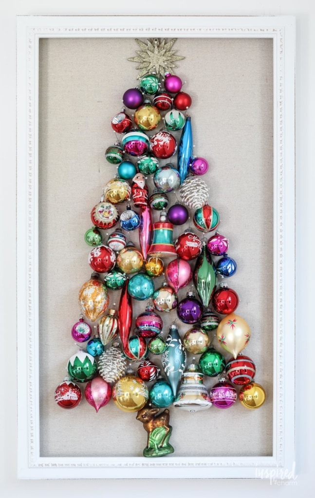 Learn how to make this DIY Vintage Ornament Wall Decor Tree #christmas #holiday #vintage #ornament #tree #walldecor #decorating