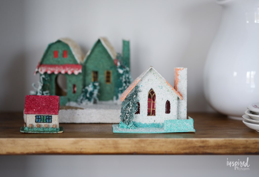  Vintage Christmas Cabinet Decorating Ideas #christmas #vintage #putz #holiday #decor #ideas