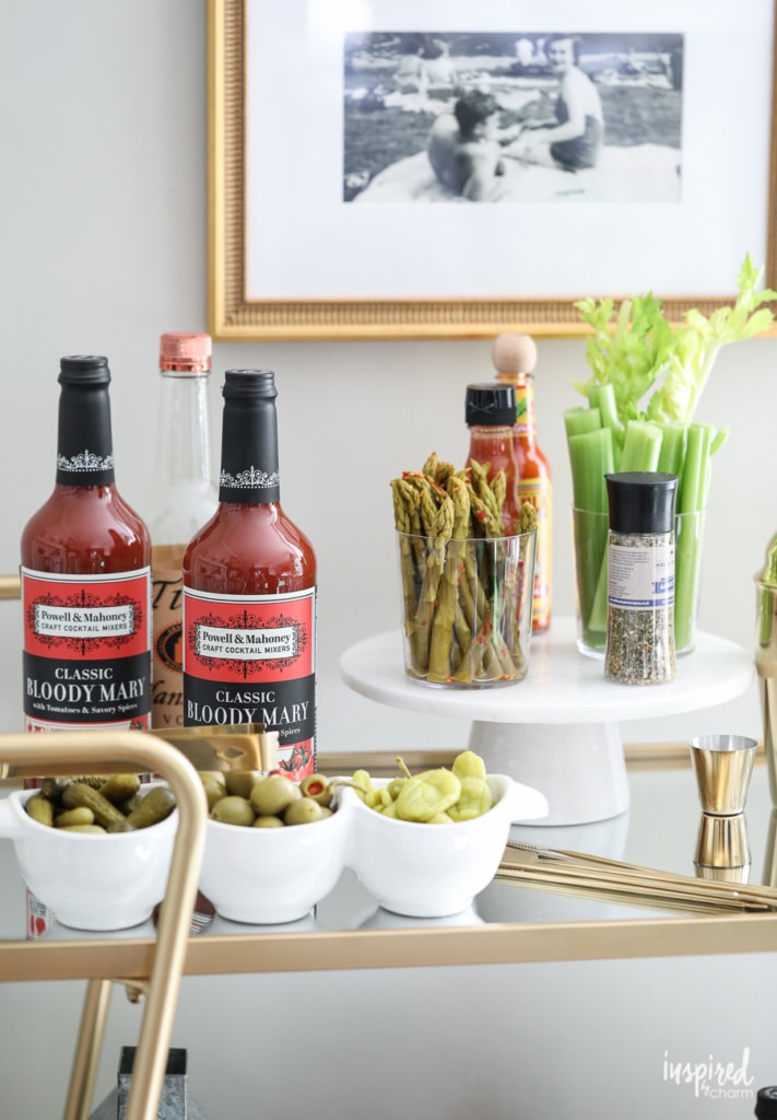 How to Style a Bloody Mary Bar #bloodymary #bar #cart #holiday #christmas #entertaining #cocktail